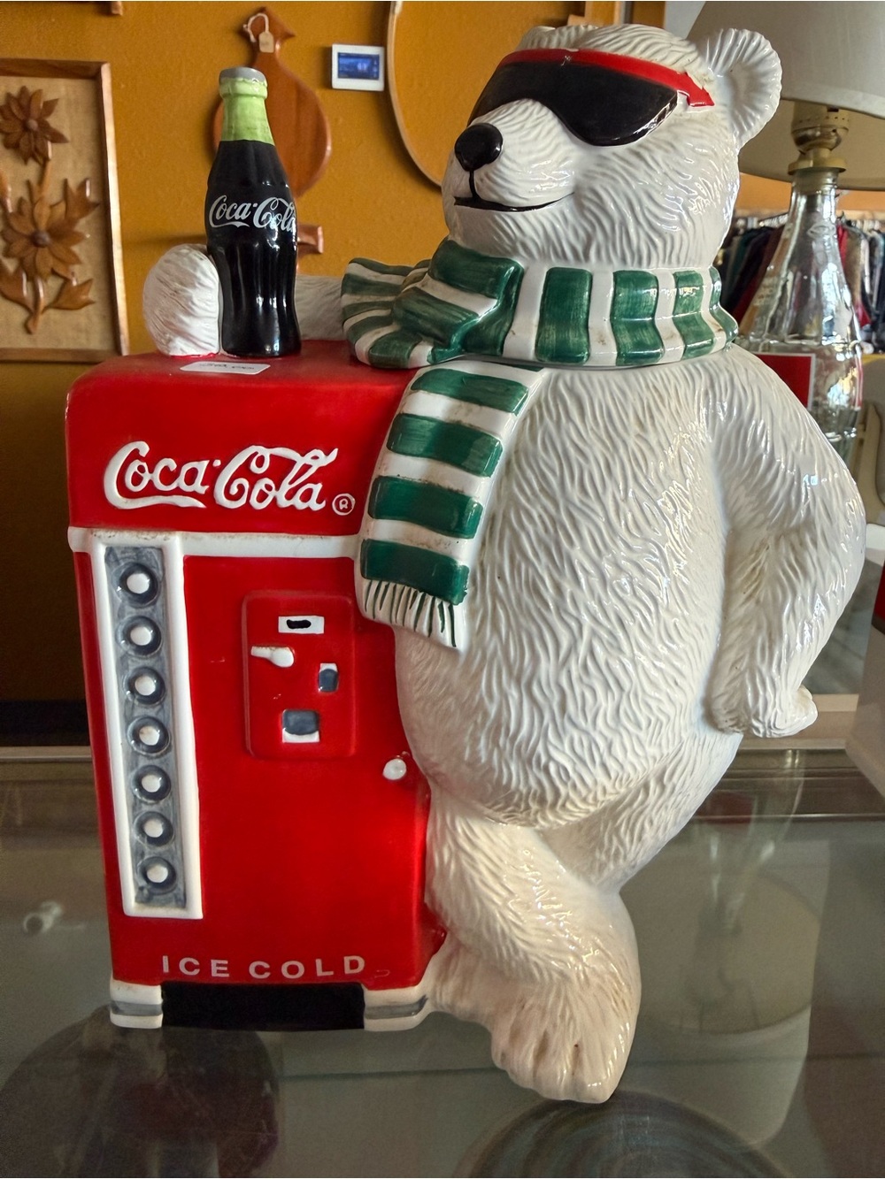 Coca Cola Red, White & Green Polar Bear with Vending Machine cookie jar